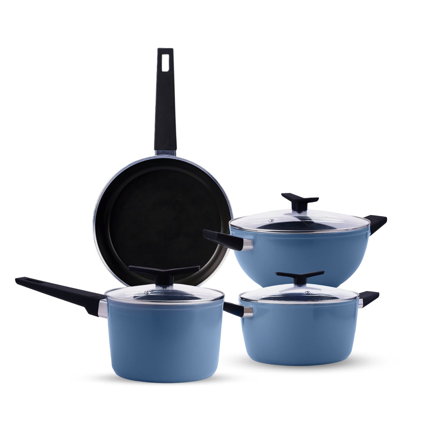 Aura 7 Piece Non-Stick Cookware Set Ceramic Reinforced Coating – (Blueberry)