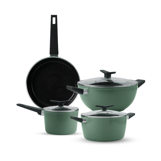 Aura 7 Piece Non-Stick Cookware Set Ceramic Reinforced Coating – (Sea Green)