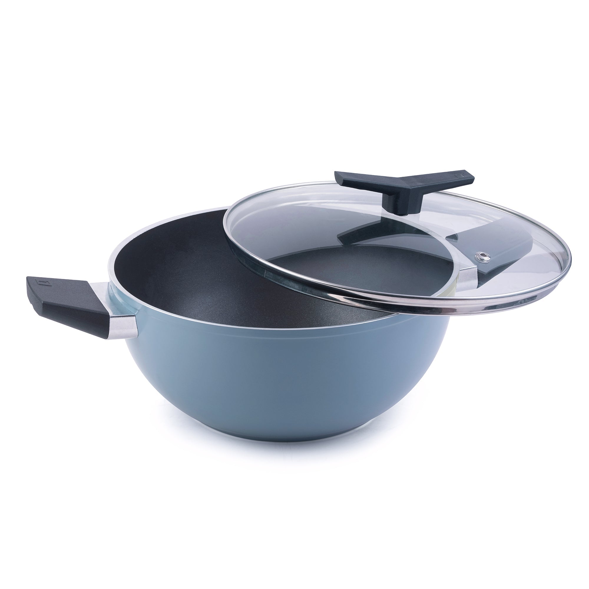 Aura 22cm Non-Stick Extra Deep Kadai Ceramic Reinforced Coating and Glass Lid – 2.9L (Blueberry)