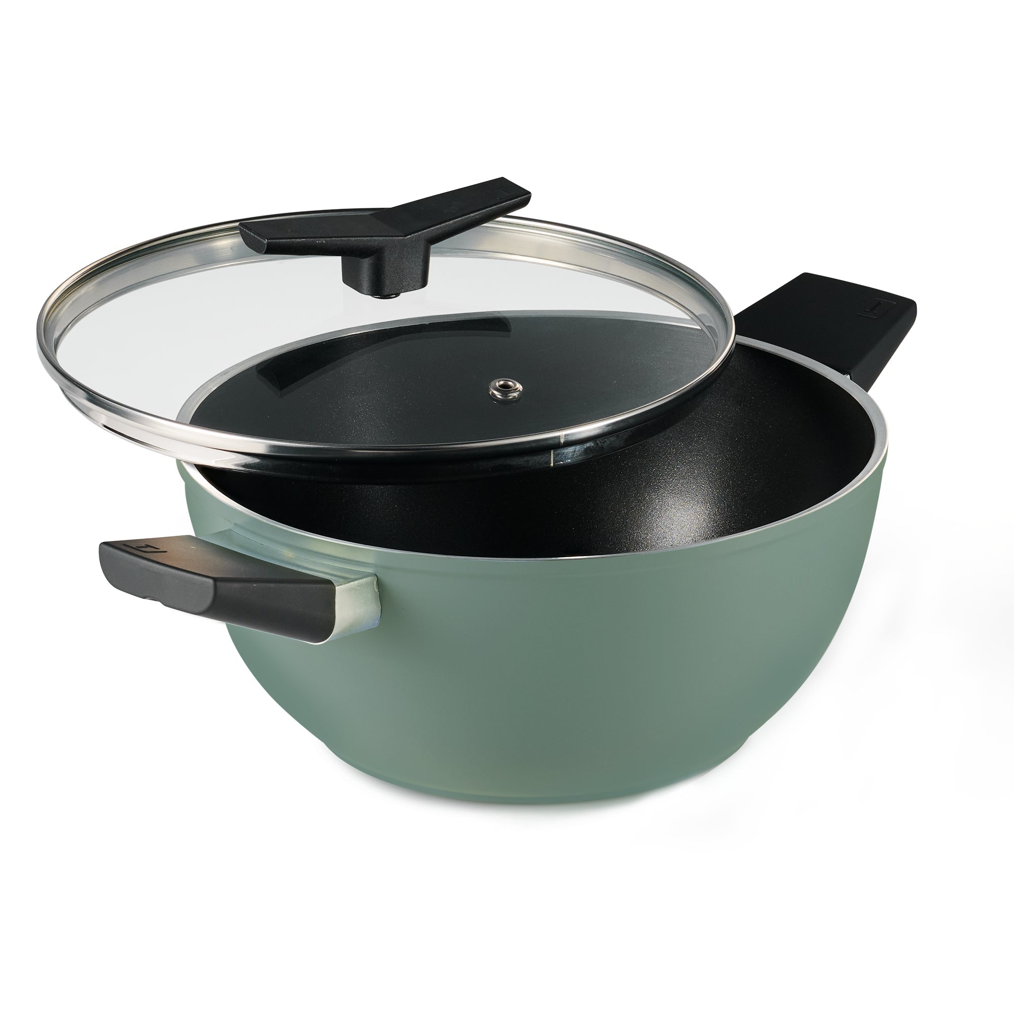 Aura 22cm Non-Stick Extra Deep Kadai Ceramic Reinforced Coating with Glass Lid – 2.9L (Sea Green)
