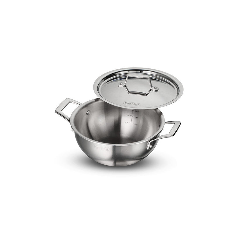 Aeion 20cm Stainless Steel Tri-Ply Extra Deep Kadai with SS Lid - 2.3L