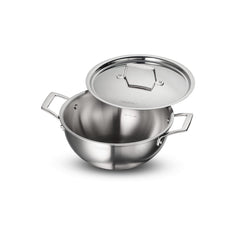 Aeion 24cm Stainless Steel Tri-Ply Extra Deep Kadai with SS Lid - 3.8L