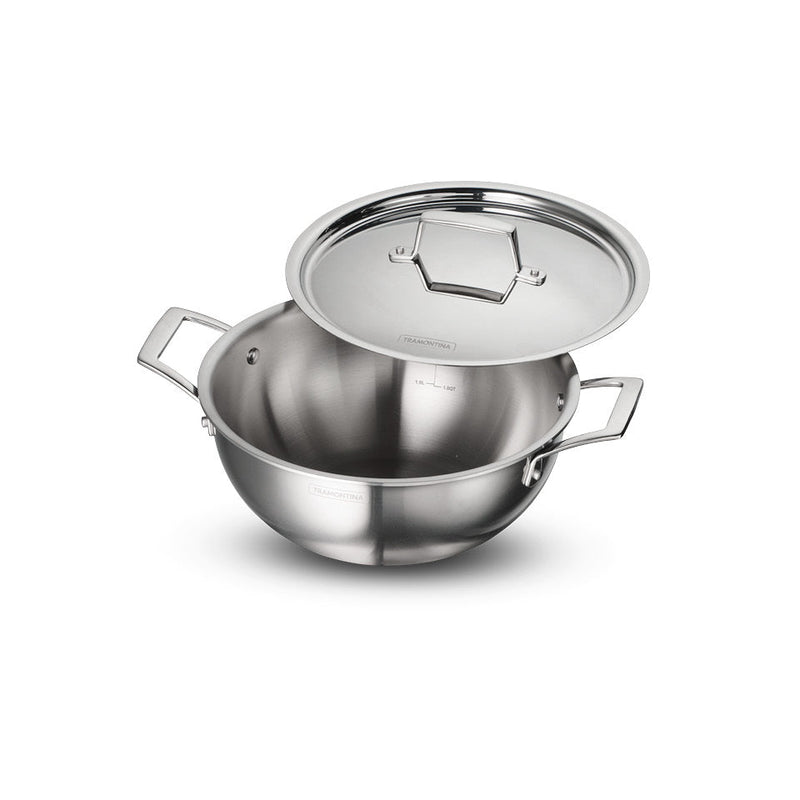 Aeion 24cm Stainless Steel Tri-Ply Extra Deep Kadai with SS Lid - 3.8L