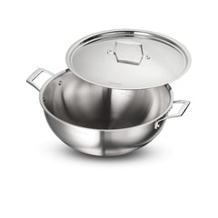 Aeion 32cm Stainless Steel Tri-Ply Extra Deep Kadai with SS Lid - 8.0L