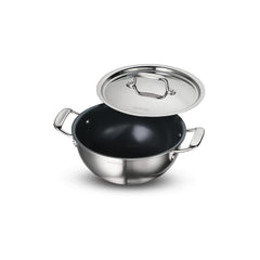 Fusao EX+ 22cm Ceramic Stainless Steel Tri-Ply Extra Deep Kadai with SS Lid - 3.0L