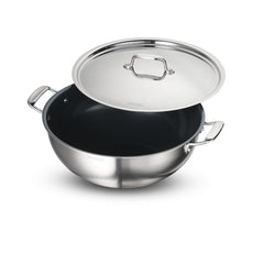Fusao EX+ 32cm Ceramic Stainless Steel Tri-Ply Extra Deep Kadai with SS Lid - 8.0L