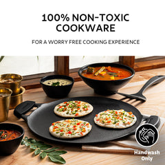 Titanex 30cm Pre-Seasoned Cast Iron Dual Handle Dosa Tawa with Heat Resistant Silicone Grip
