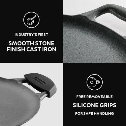 Titanex 30cm Pre-Seasoned Cast Iron Dual Handle Dosa Tawa with Heat Resistant Silicone Grip