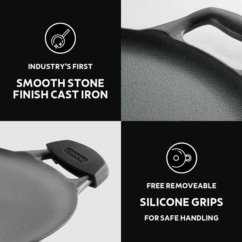 Titanex 30cm Pre-Seasoned Cast Iron Dual Handle Dosa Tawa with Heat Resistant Silicone Grip