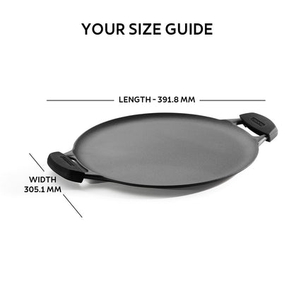 Titanex 30cm Pre-Seasoned Cast Iron Dual Handle Dosa Tawa with Heat Resistant Silicone Grip