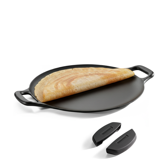 Titanex 30cm Pre-Seasoned Cast Iron Dual Handle Dosa Tawa with Heat Resistant Silicone Grip