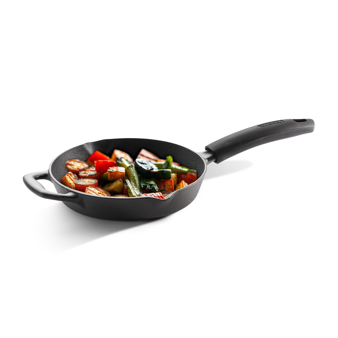 Titanex 22cm Pre-Seasoned Cast Iron Fry Pan with Heat Resistant Silicone Grip