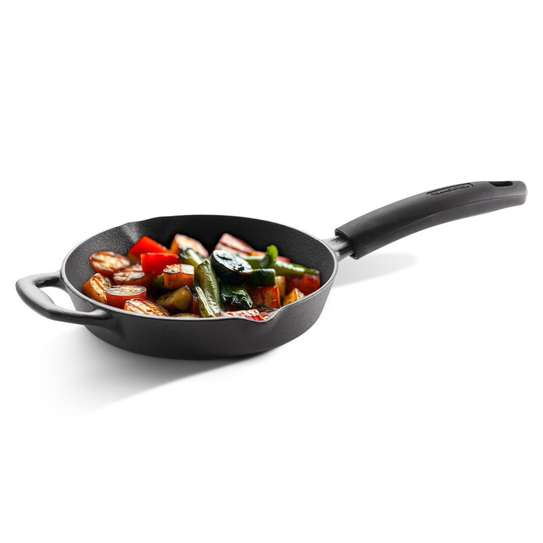 Titanex 24cm Pre-Seasoned Cast Iron Fry Pan with Heat Resistant Silicone Grip