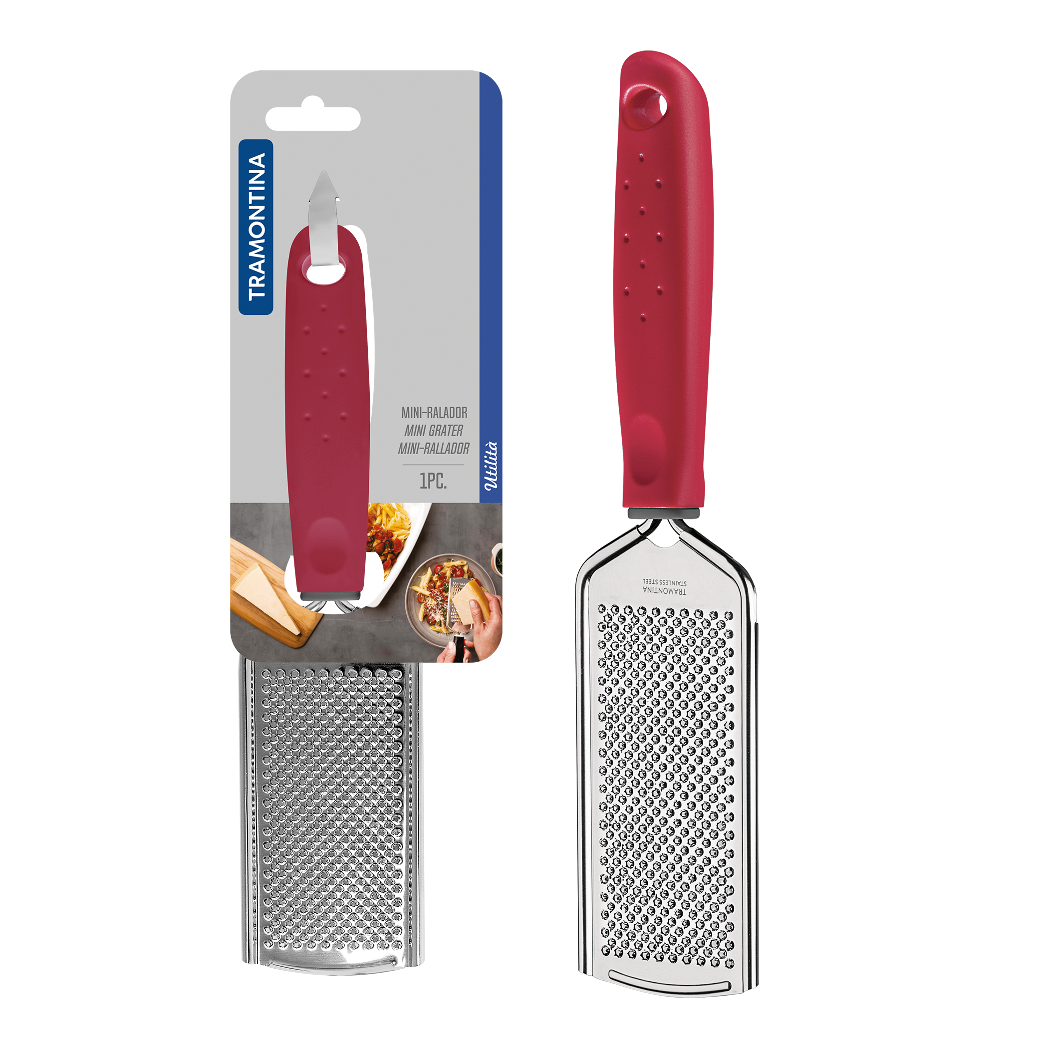 Utilitá Stainless Steel Mini Grater with Red Polypropylene Handle