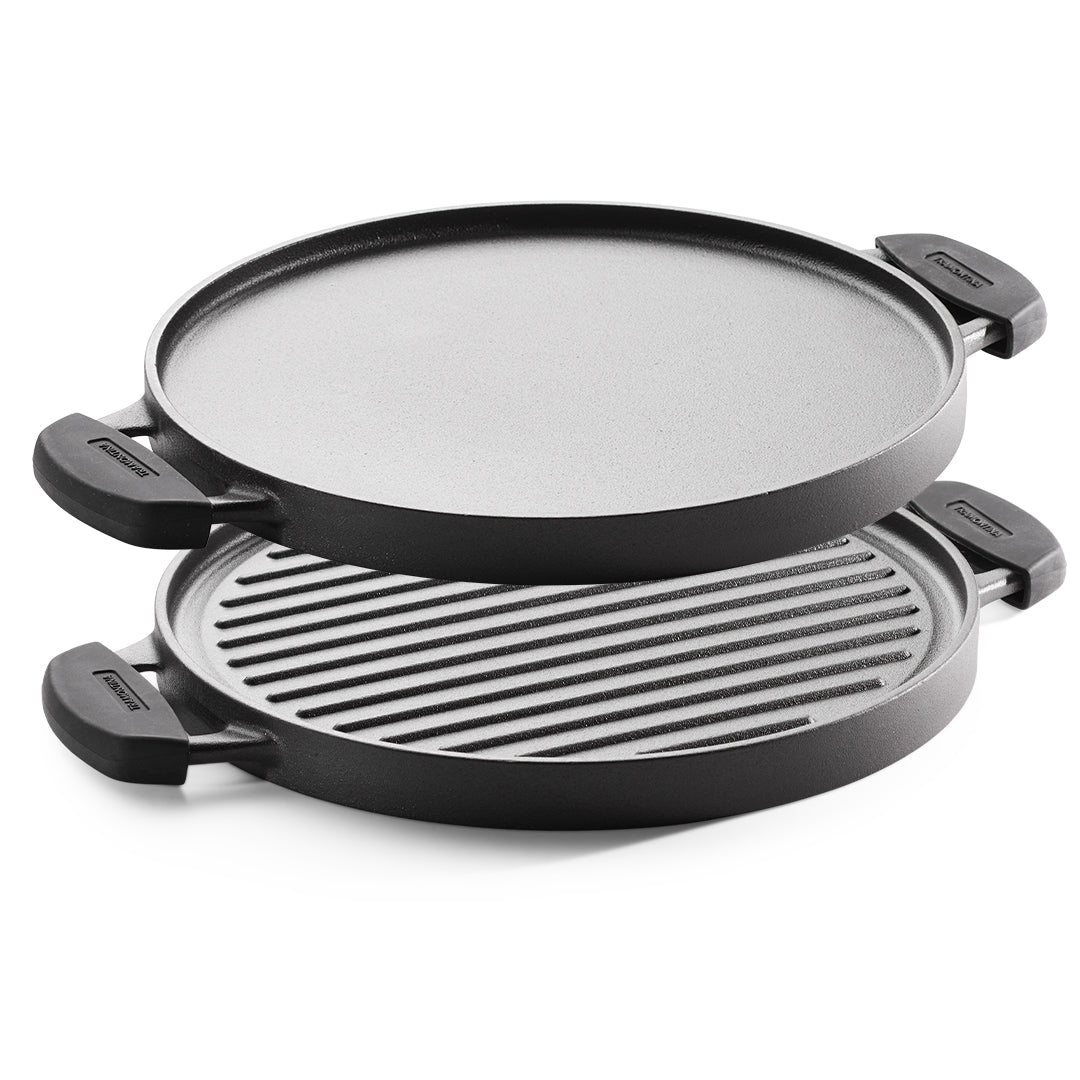 Titanex 30cm Pre-Seasoned Cast Iron Reversible Dosa Tawa/ Grill Pan with Heat Resistant Silicone Grip