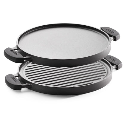 Titanex 30cm Pre-Seasoned Cast Iron Reversible Dosa Tawa/ Grill Pan with Heat Resistant Silicone Grip