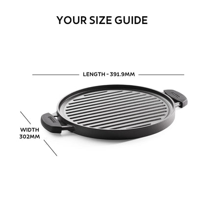 Titanex 30cm Pre-Seasoned Cast Iron Reversible Dosa Tawa/ Grill Pan with Heat Resistant Silicone Grip