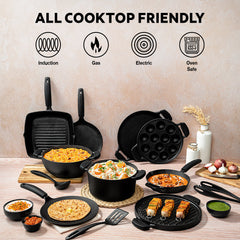 Titanex 30cm Pre-Seasoned Cast Iron Reversible Dosa Tawa/ Grill Pan with Heat Resistant Silicone Grip