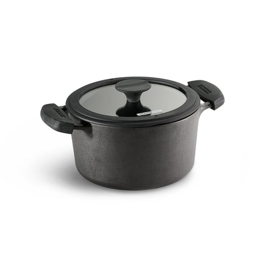 Titanex 20cm Pre-Seasoned Cast Iron Casserole with Heat Resistant Silicone Grip – 3.1L