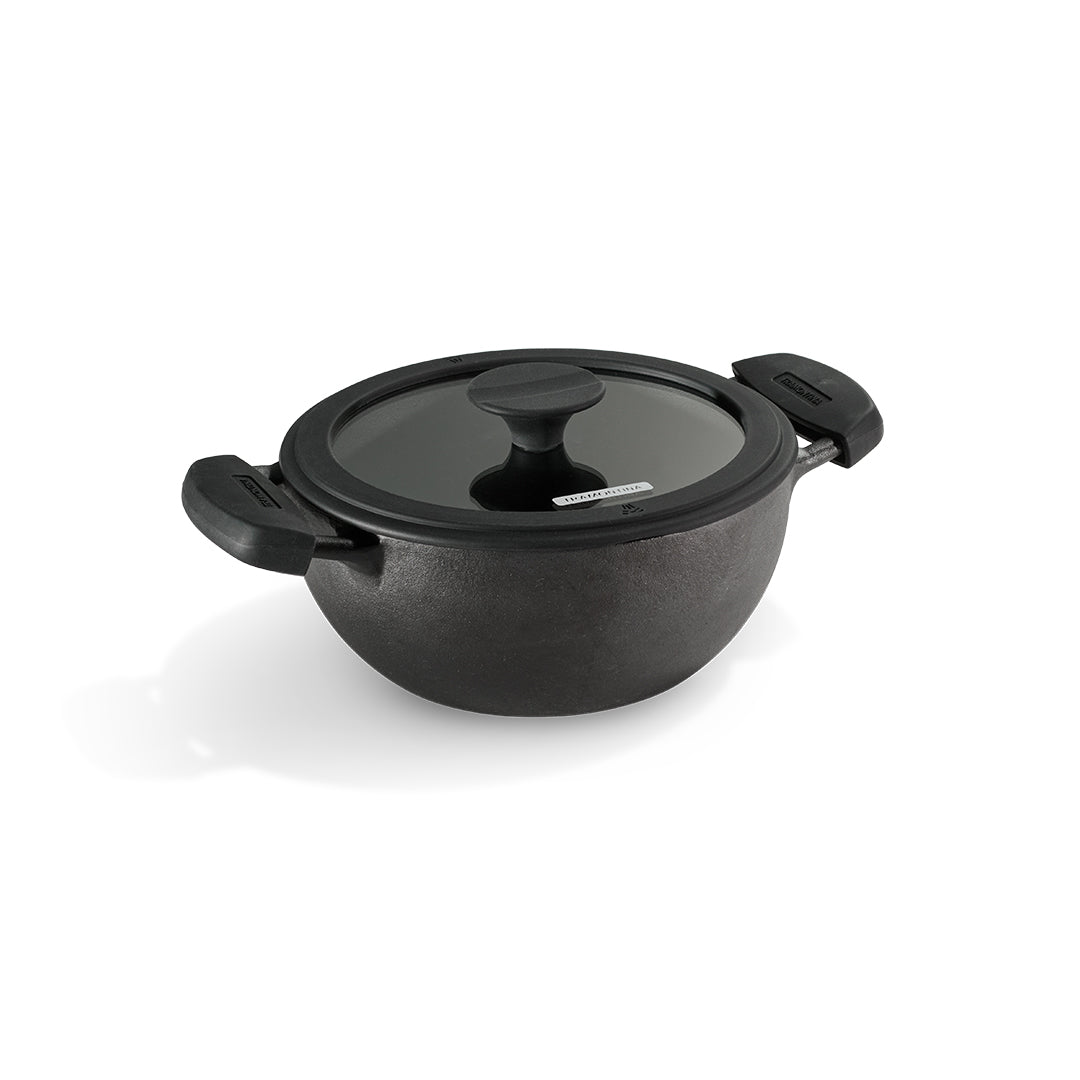 Titanex 20cm Pre-Seasoned Cast Iron Extra Deep Kadai with Heat Resistant Silicone Grip – 2.3L