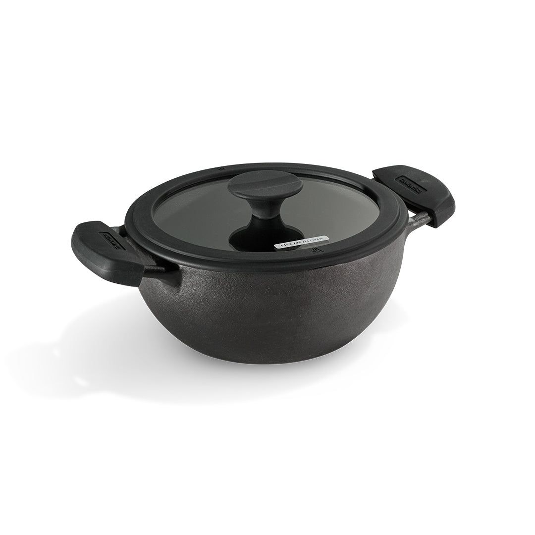 Titanex 24cm Pre-Seasoned Cast Iron Extra Deep Kadai with Heat Resistant Silicone Grip – 3.7L