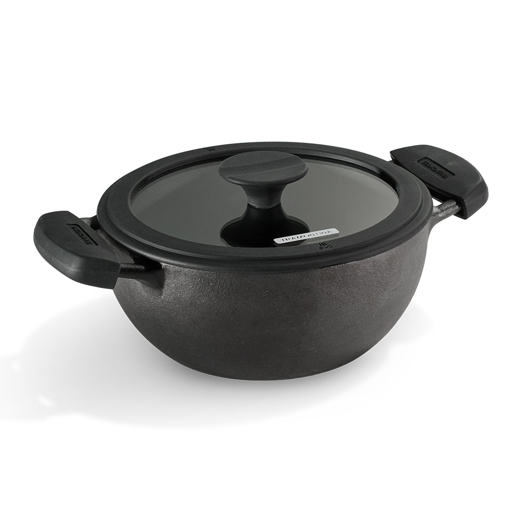 Titanex 30cm Pre-Seasoned Cast Iron Extra Deep Kadai with Heat Resistant Silicone Grip – 6.8L