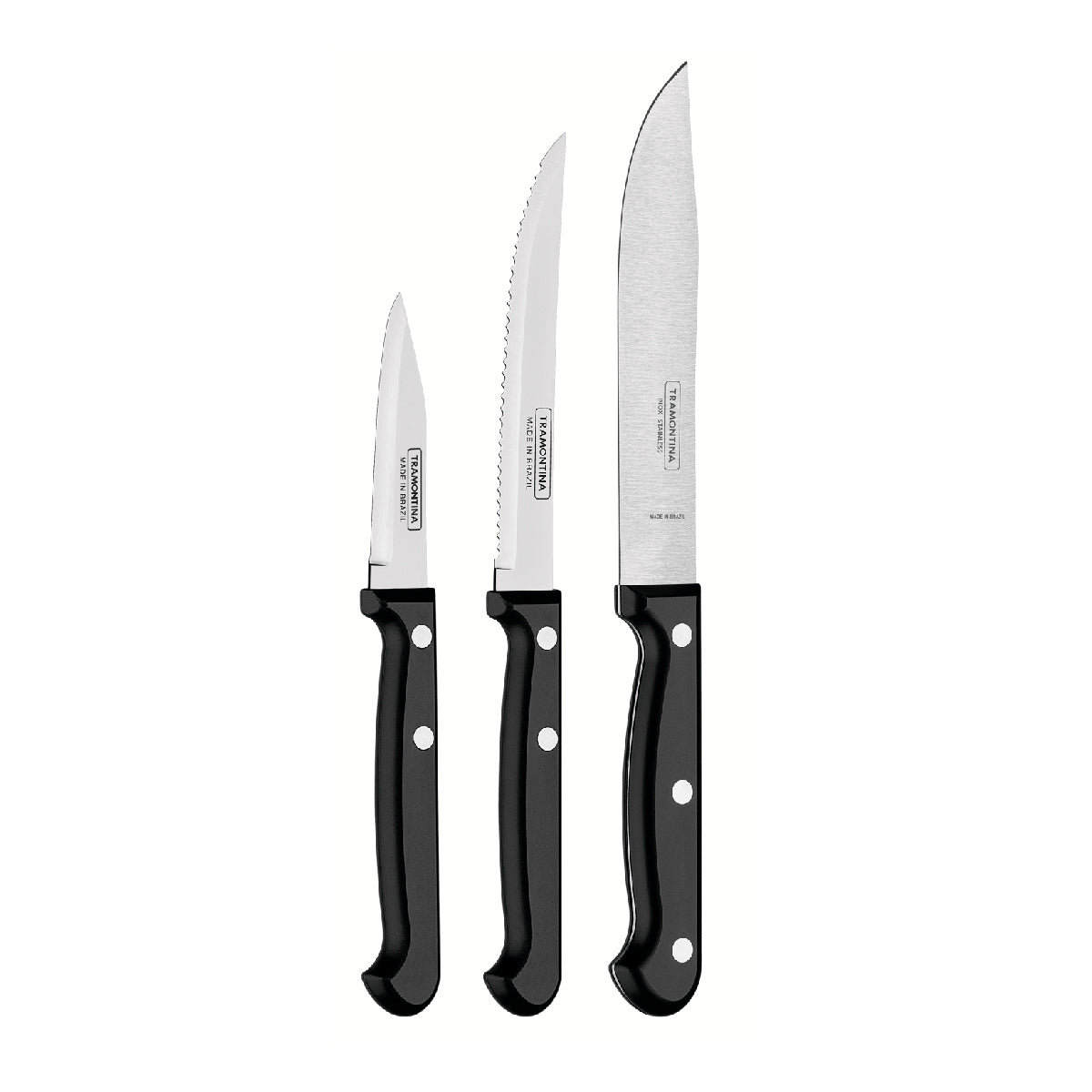 Ultracorte Set of 3 Antimicrobial Stainless Steel Knife - Vegetable + Steak + Kitchen (Black)