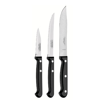 Ultracorte Set of 3 Antimicrobial Stainless Steel Knife - Vegetable + Steak + Kitchen (Black)