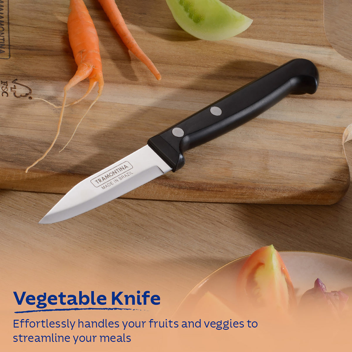 Ultracorte Set of 3 Antimicrobial Stainless Steel Knife - Vegetable + Steak + Kitchen (Black)