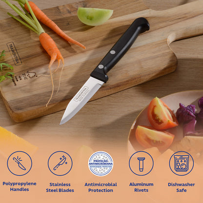 Ultracorte Set of 3 Antimicrobial Stainless Steel Knife - Vegetable + Steak + Kitchen (Black)