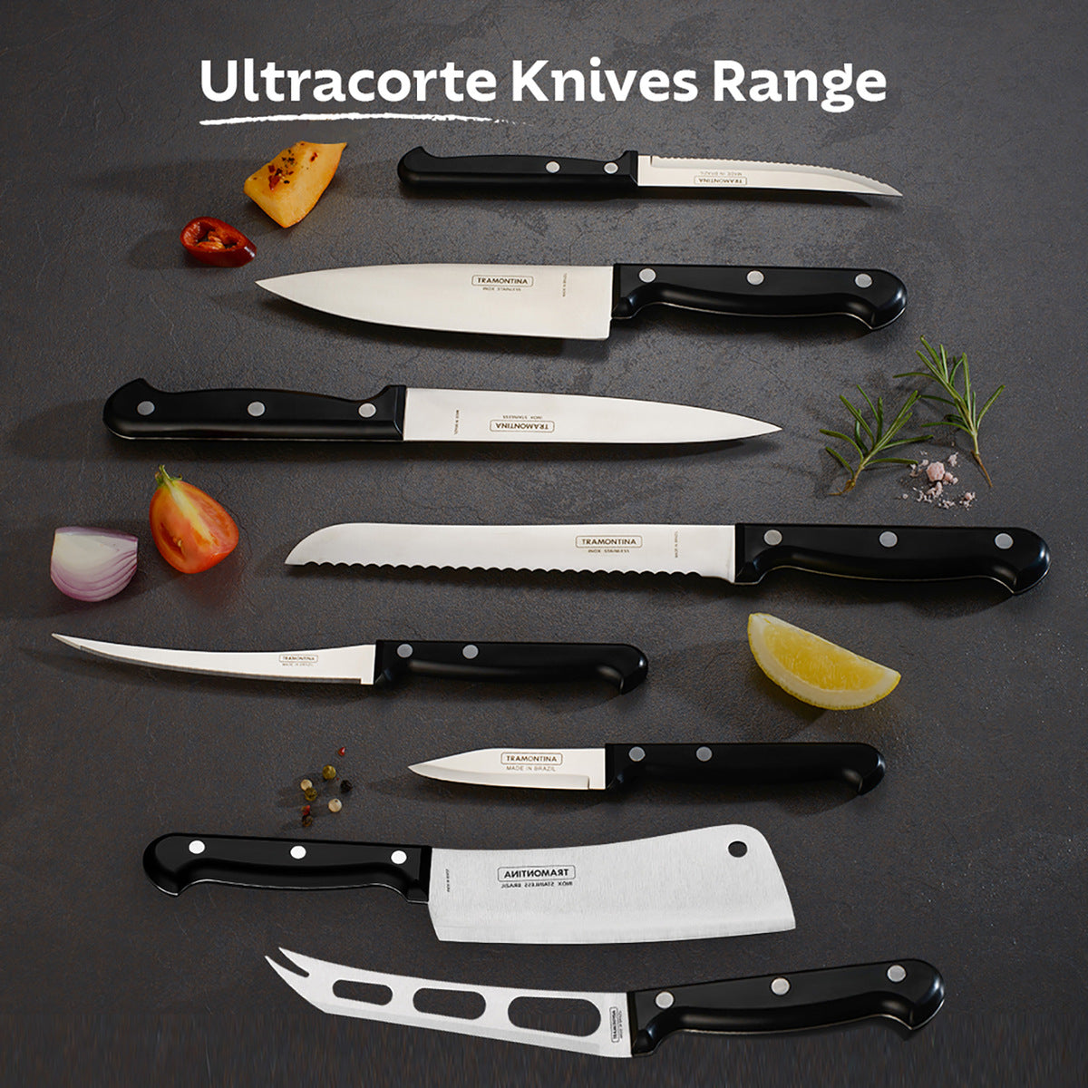 Ultracorte Set of 3 Antimicrobial Stainless Steel Knife - Vegetable + Steak + Kitchen (Black)