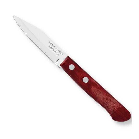 Polywood 3" Stainless Steel Vegetable & Fruit knife Spear Point Blade - Impact & Heat Resistant Wooden Handle (Red)