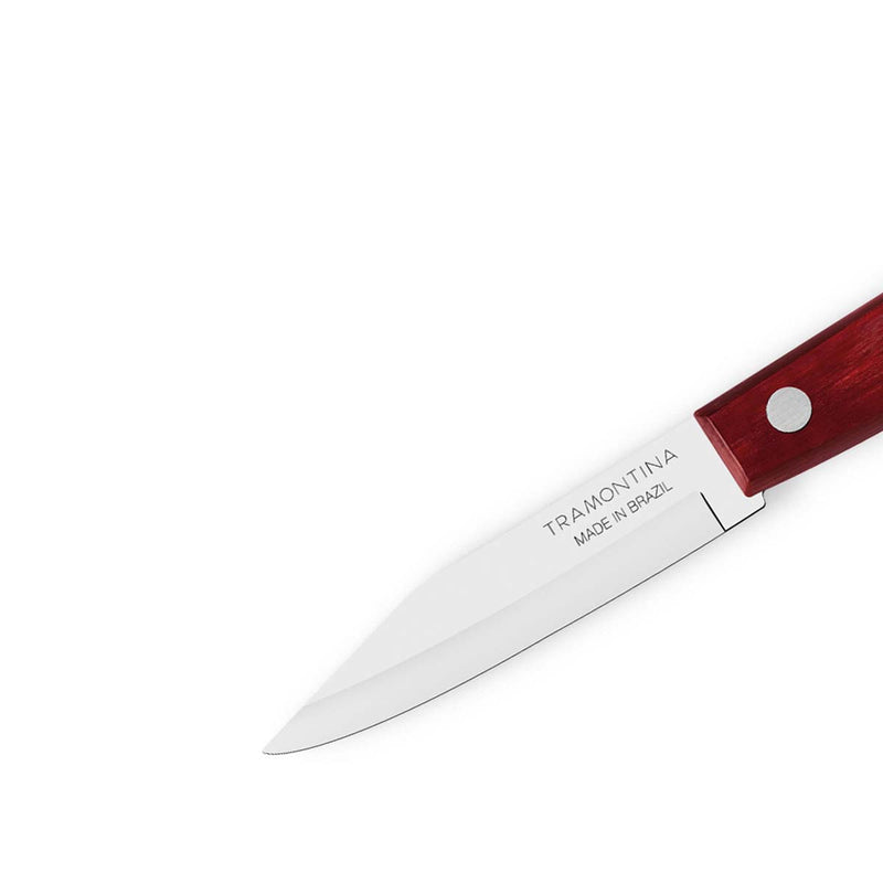 Polywood 3" Stainless Steel Vegetable & Fruit knife Spear Point Blade - Impact & Heat Resistant Wooden Handle (Red)