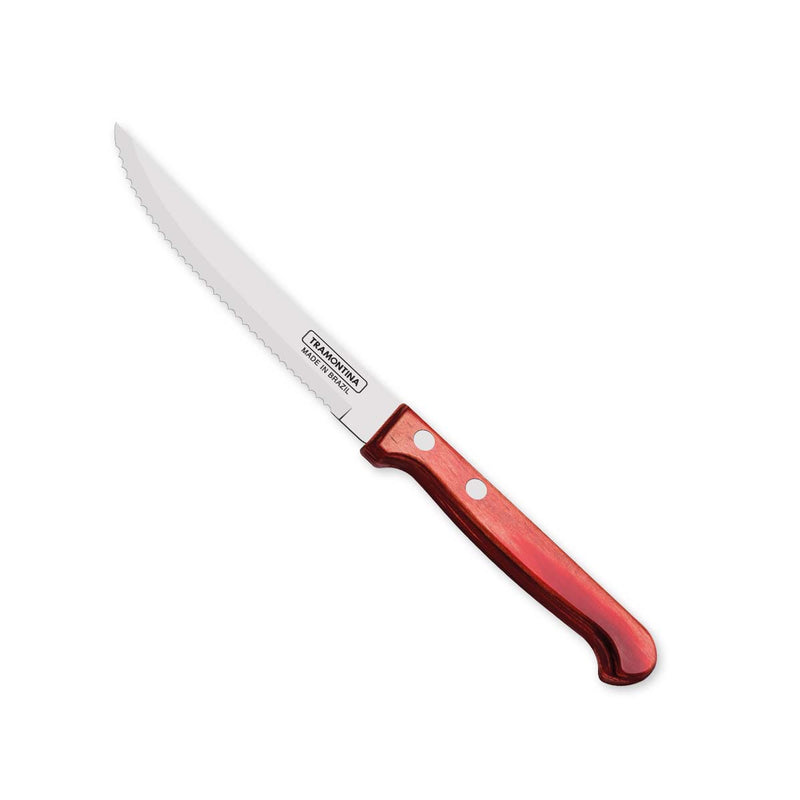 Polywood 5" Stainless Steel Steak & Fruit knife Serrated Blade - Impact & Heat Resistant Wooden Handle (Red)