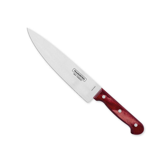 Polywood 6" Stainless Steel Chef knife Straight Back Blade - Impact & Heat Resistant Wooden Handle (Red)