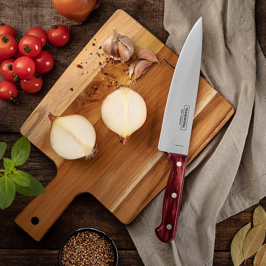 Polywood 6" Stainless Steel Chef knife Straight Back Blade - Impact & Heat Resistant Wooden Handle (Red)