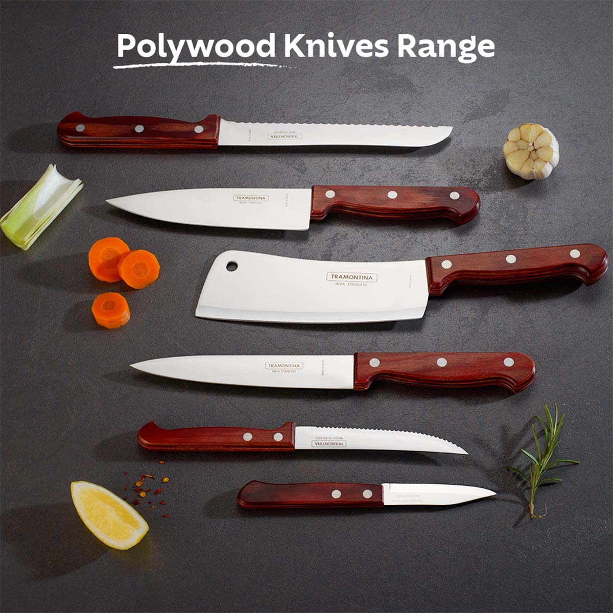 Polywood 6" Stainless Steel Chef knife Straight Back Blade - Impact & Heat Resistant Wooden Handle (Red)
