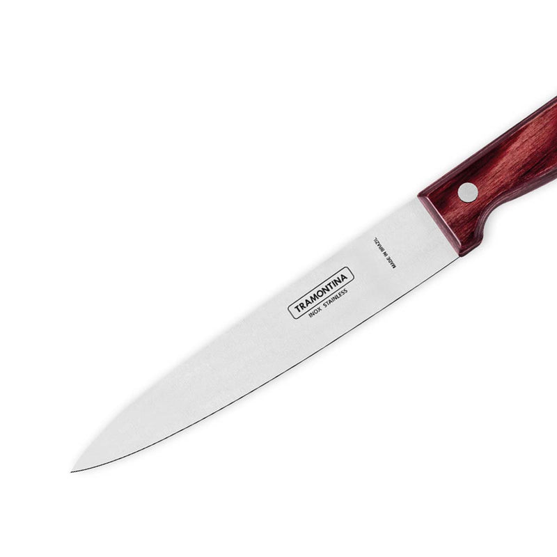 Polywood 6" Stainless Steel Chef knife Straight Back Blade - Impact & Heat Resistant Wooden Handle (Red)