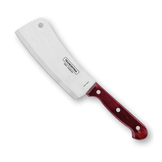Polywood 6" Stainless Steel Cleaver knife Straight Blade - Impact & Heat Resistant Wooden Handle (Red)