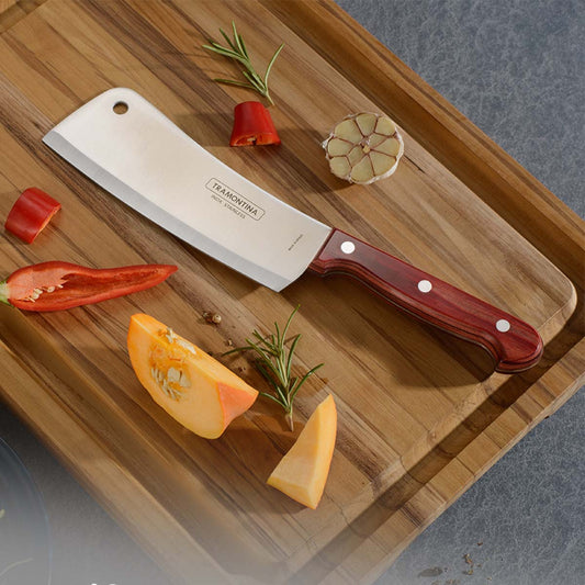 Polywood 6" Stainless Steel Cleaver knife Straight Blade - Impact & Heat Resistant Wooden Handle (Red)