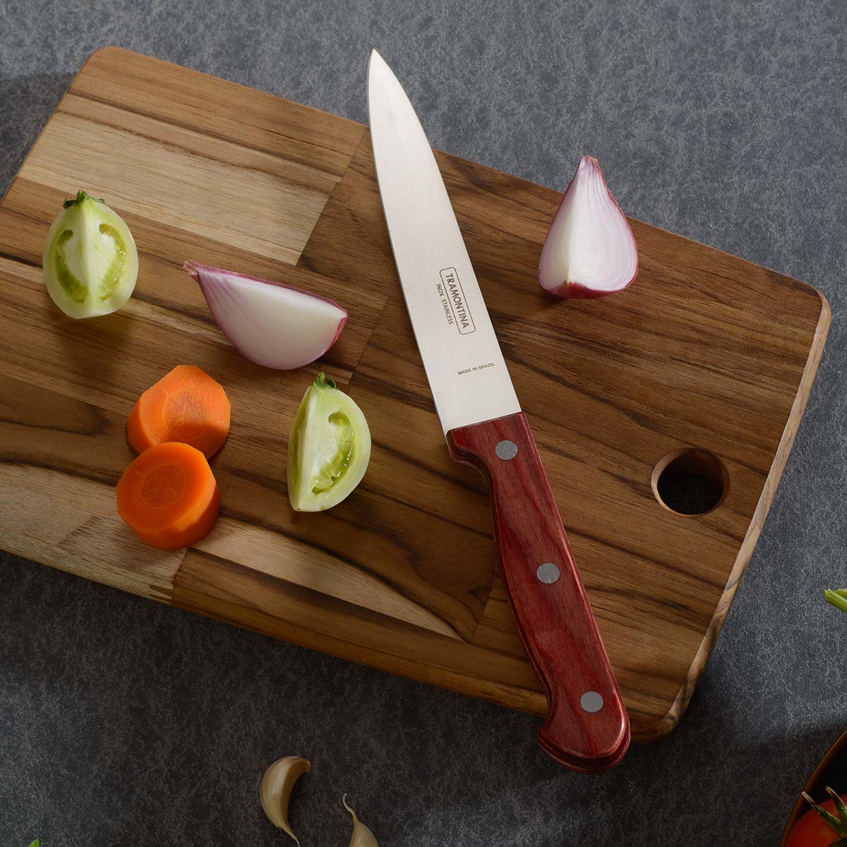 Polywood 6" Stainless Steel Utility knife Dagger Blade - Impact & Heat Resistant Wooden Handle (Red)
