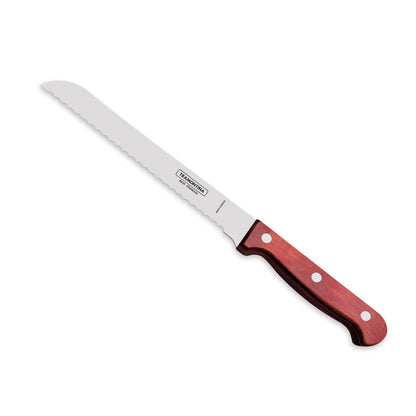 Polywood 7" Stainless Steel Bread knife Wavy Serrated Blade - Impact & Heat Resistant Wooden Handle (Red)