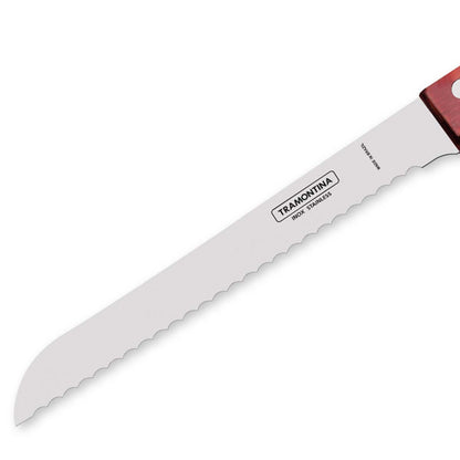 Polywood 7" Stainless Steel Bread knife Wavy Serrated Blade - Impact & Heat Resistant Wooden Handle (Red)