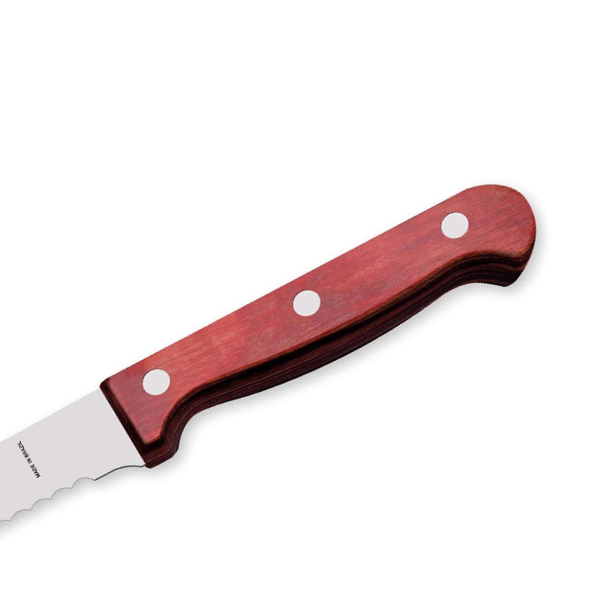 Polywood 7" Stainless Steel Bread knife Wavy Serrated Blade - Impact & Heat Resistant Wooden Handle (Red)