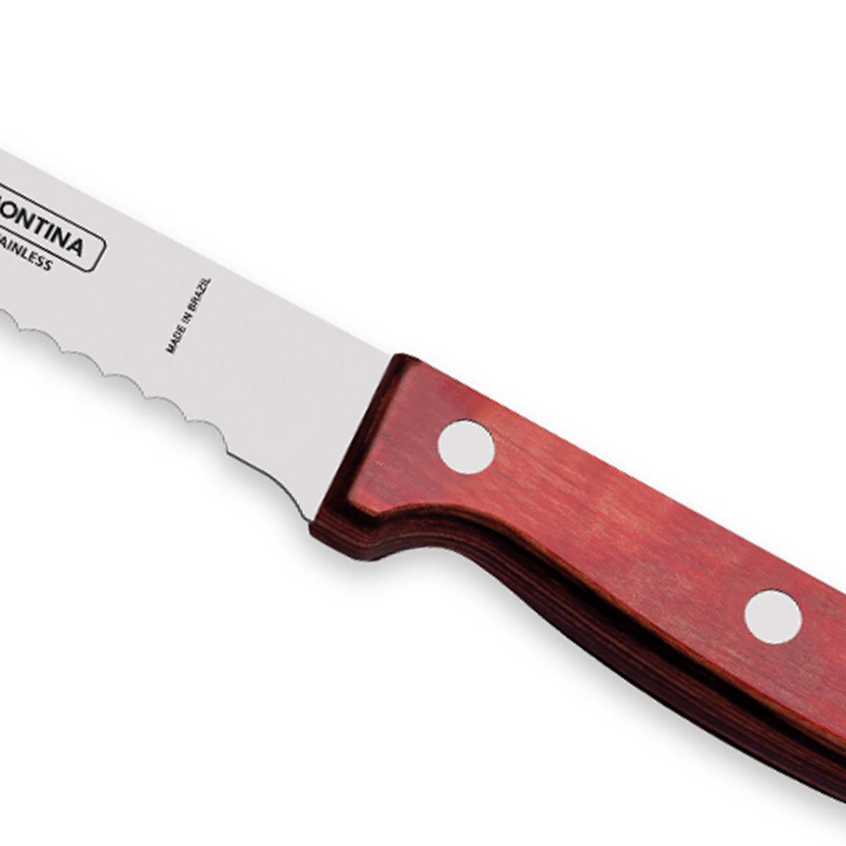 Polywood 7" Stainless Steel Bread knife Wavy Serrated Blade - Impact & Heat Resistant Wooden Handle (Red)
