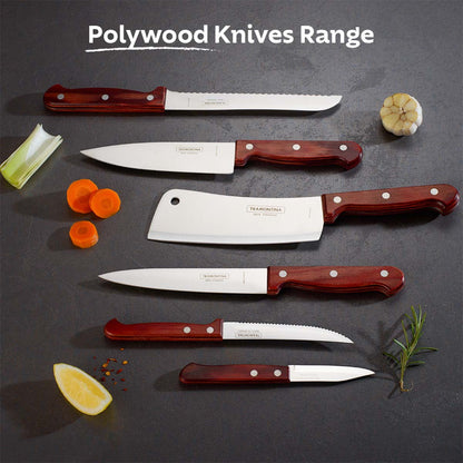 Polywood 7" Stainless Steel Bread knife Wavy Serrated Blade - Impact & Heat Resistant Wooden Handle (Red)