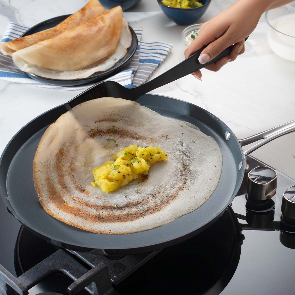Fusao EX+ 28cm Ceramic Stainless Steel Tri-Ply Dosa Tawa - 4mm Thick
