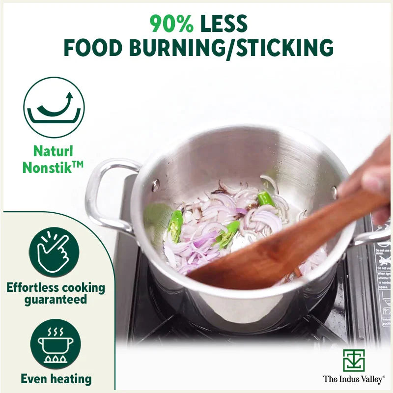 TurboCuk Tri-ply Stainless Steel Casserole/ Cooking Pot/ Sauce Pot+ Steel Lid, Premium Quality, 3 Layer Thick Body, 100% Toxin-free, Non-stick, Induction & Gas, 2.1L