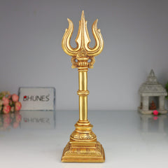 Brass Handcrafted Trishul Trident of Shiva - Shoolam Trishula Trishool for Pooja, Wall Decor & Temple | Mahadev Shaiva Hindu Sacred Weapon, Gold, 12 Inch, 1 Piece