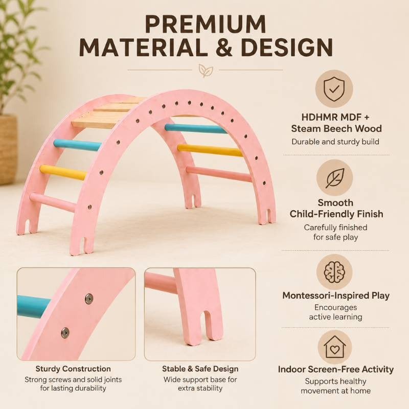 Montessori Climbing Arch for Kids — Wooden Crawling, Balance & Tunnel Play Arch